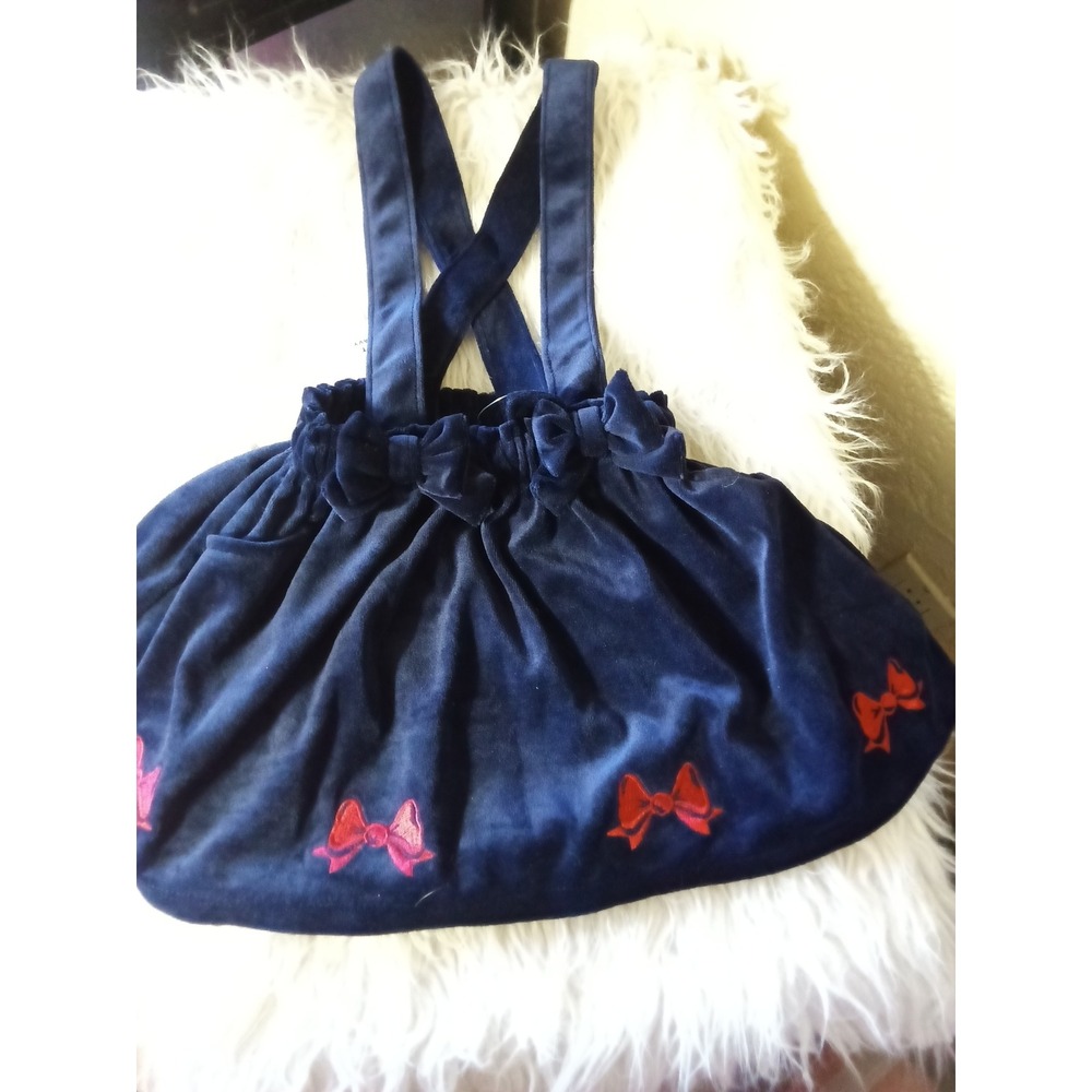 Disney Girls Navy Blue Velvet Suspender Skirt Embroidered Bows Size 4T NWT